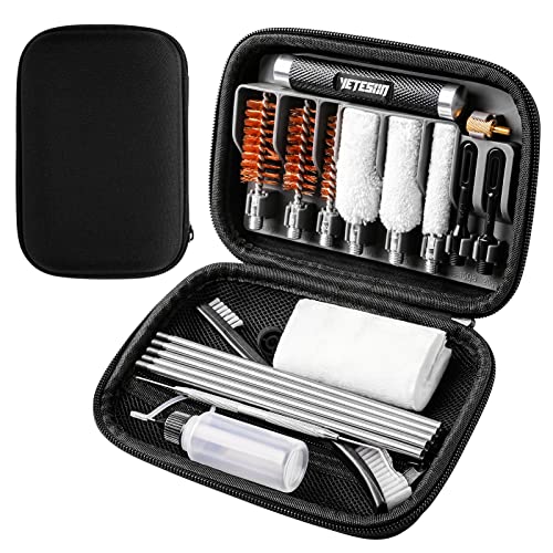 Shotgun Cleaning Kit 12 20 410 - Gauge Caliber 21 in 1 Zippered Compact Portable Case Bronze Brush, Brass Adaptor, Cotton Mop, Cleaning Pick, Patch Holder, Cleaning Patches, Empty Oil Bottle (Black)