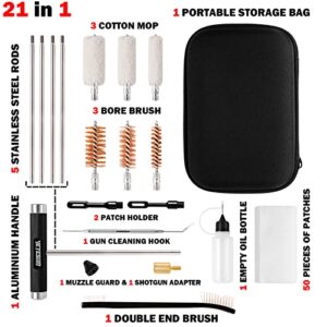 Shotgun Cleaning Kit 12 20 410 - Gauge Caliber 21 in 1 Zippered Compact Portable Case Bronze Brush, Brass Adaptor, Cotton Mop, Cleaning Pick, Patch Holder, Cleaning Patches, Empty Oil Bottle (Black)