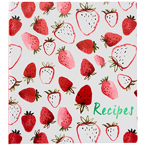 C.R. Gibson Strawberry Fields Pocket Page 3-Ring Card Book Binder Recipe Cards & Holder, 8.32" W x 9.4" L, Multicolor