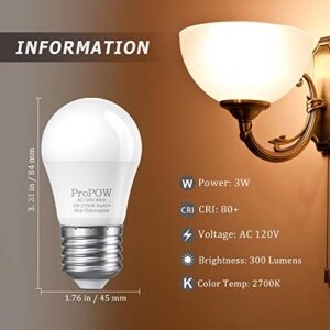 ProPOW 3W LED Bulb Equivalent 25 Watt Light Bulbs, A15 Soft White 2700K Energy Saving Low Watt E26 Base Bulb for Home Bedroom(6-Pack)