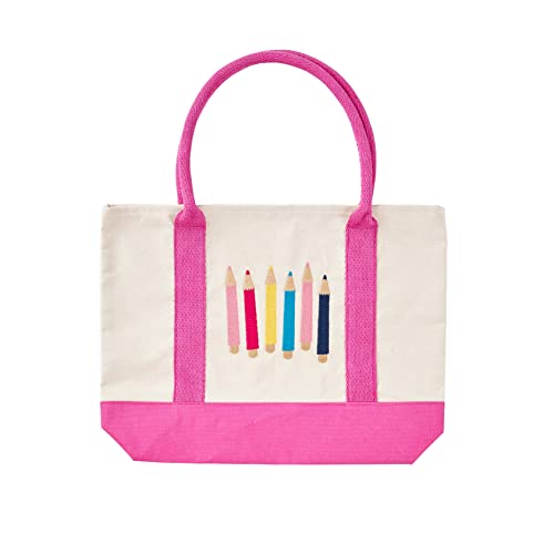 Mud Pie Back to School Canvas Tote Bag, Pink, 13" x 17"