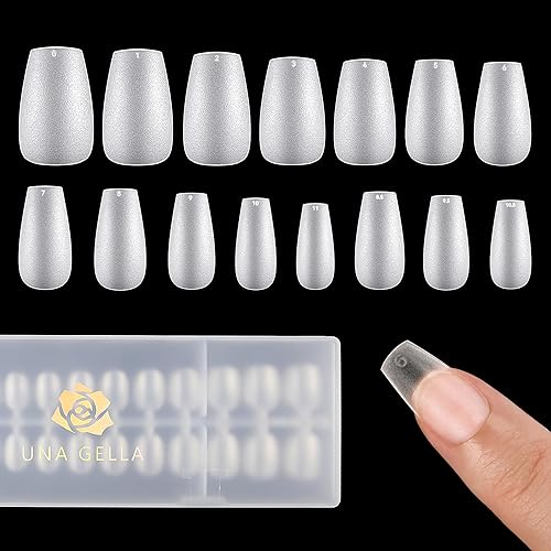 UNA GELLA Short Coffin Nail Tips - 360 PCS Double Matte Soft Gel Nail Tips in 15 Sizes, Pre-shaped Full Cover Press on Clear Acrylic False Gelly Nail Tips for DIY Nail Extensions with Gift Box