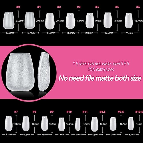 UNA GELLA Short Coffin Nail Tips - 360 PCS Double Matte Soft Gel Nail Tips in 15 Sizes, Pre-shaped Full Cover Press on Clear Acrylic False Gelly Nail Tips for DIY Nail Extensions with Gift Box