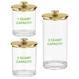 mDesign Airtight Apothecary Storage Organizer Canister Jars - Acrylic Containers for Kitchen, Organization Holder for Pantry, Counter, and Cupboards, Lumiere Collection, Set of 3, Clear/Soft Brass