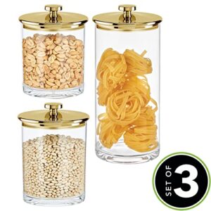 mDesign Airtight Apothecary Storage Organizer Canister Jars - Acrylic Containers for Kitchen, Organization Holder for Pantry, Counter, and Cupboards, Lumiere Collection, Set of 3, Clear/Soft Brass