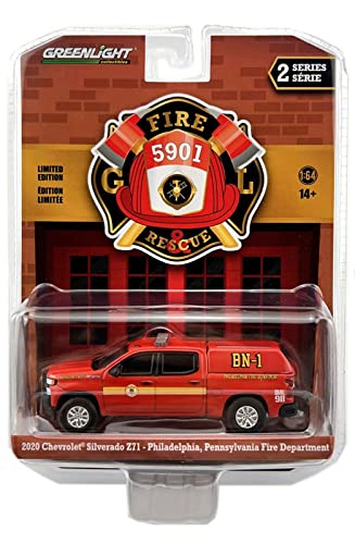 Greenlight Collectible 1:64 Fire & Rescue Series 2 - 2020 Silverado Z71 with Battalion Truck Cap - Philadelphia Fire Department Battalion Chief 67020-F [Shipping from Canada]