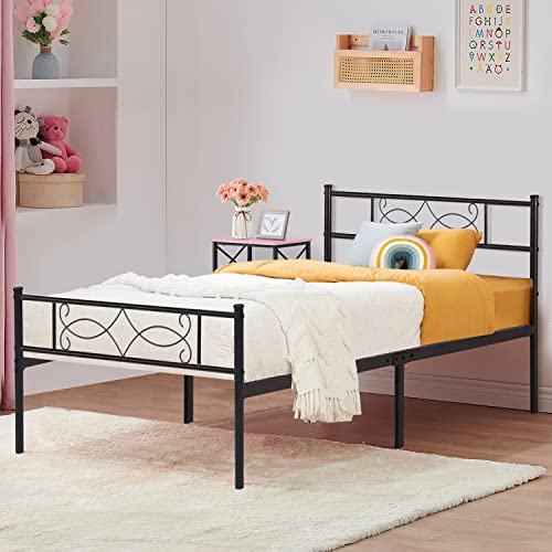 VECELO 14" Twin Size Metal Platform Bed Frame with Headboard,Premium Steel Slat Support No Box Spring Needed,Noise-Free Anti-Slip,Easy Assembly