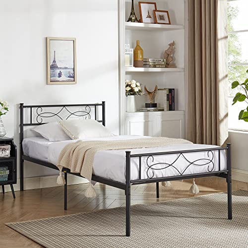 VECELO 14" Twin Size Metal Platform Bed Frame with Headboard,Premium Steel Slat Support No Box Spring Needed,Noise-Free Anti-Slip,Easy Assembly