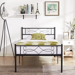 VECELO 14" Twin Size Metal Platform Bed Frame with Headboard,Premium Steel Slat Support No Box Spring Needed,Noise-Free Anti-Slip,Easy Assembly