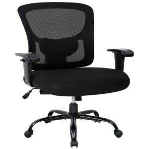 hcy big & tall office , desk 400 lbs computer mesh chair for heavy people height adjustable rolling desk chair with ergonomic lumbar support for home, office (black)