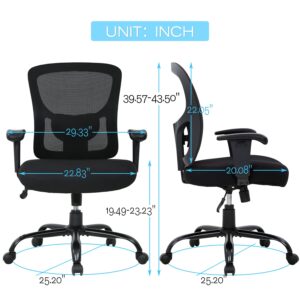 HCY Big & Tall Office , Desk 400 lbs Computer Mesh Chair for Heavy People Height Adjustable Rolling Desk Chair with Ergonomic Lumbar Support for Home, Office (Black)