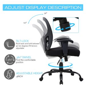 HCY Big & Tall Office , Desk 400 lbs Computer Mesh Chair for Heavy People Height Adjustable Rolling Desk Chair with Ergonomic Lumbar Support for Home, Office (Black)