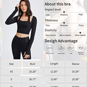 Gihuo Long Sleeve Cutout Yoga Tops Sports Tees Crop Tops T Shirt for Women Workout Black