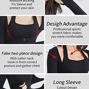 Gihuo Long Sleeve Cutout Yoga Tops Sports Tees Crop Tops T Shirt for Women Workout Black