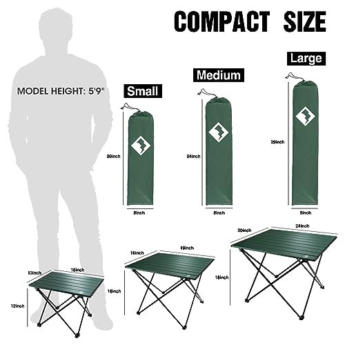 VILLEY Portable Camping Side Table, Ultralight Aluminum Folding Beach Table with Carry Bag for Outdoor Cooking, Picnic, Camp, Boat, Travel - Green