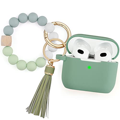 Case for Airpods 3 (2021), Filoto Silicone Airpod 3rd Generation Case Cover with Bracelet Keychain, Cute Protective Case for Apple Air Pod 3 Wireless Charging Case Women Girl (Cactus Green)