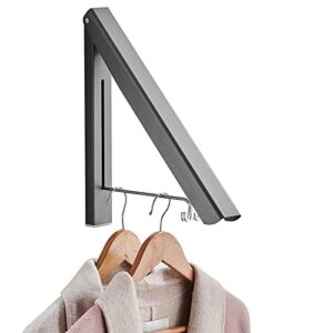 dr.dj wall mounted clothes hanger, clothes drying rack folding indoor, retractable clothes drying rack clothing for laundry room organization, aluminum (1 rack, graphite)