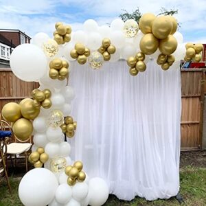 NISOCY White Gold Confetti Balloons Garland Arch Kit, 120 PCS 12in 10in 5in Latex Metallic Gold White Confetti Balloons for Birthday, Wedding, Anniversary, Celebrations, Prom Bridal Party Decoration