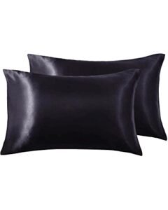 satin pillowcase for hair and skin, black pillow case set of 2, standard, queen, king size satin pillowcases, silk pillow cases with envelope closure (standard 20x26 inch, black)