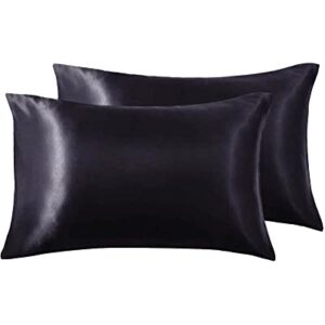 Satin Pillowcase for Hair and Skin, Black Pillow Case Set of 2, Standard, Queen, King Size Satin Pillowcases, Silk Pillow Cases with Envelope Closure (Standard 20X26 Inch, Black)