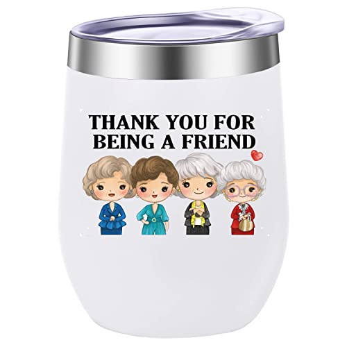 Thank You for Being a Friend Mug Gift - Friend Gifts, Golden Friendship Birthday Gifts for Women Buddies Besties Sisters Female Girls - Inspired Coffee Tumbler Cups 12 OZ -Mothers Day Gifts ( White)