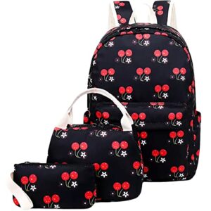 joyfulife backpack for girls school bags kids bookbags teen girls backpacks with lunch box pencil bags travel daypack (cherry black)
