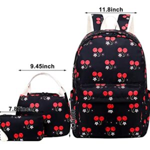 Joyfulife Backpack for Girls School Bags Kids Bookbags Teen Girls Backpacks with Lunch Box Pencil Bags Travel Daypack (Cherry Black)