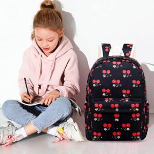 Joyfulife Backpack for Girls School Bags Kids Bookbags Teen Girls Backpacks with Lunch Box Pencil Bags Travel Daypack (Cherry Black)