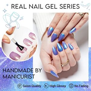 GLAMERMAID Jelly Press on Nails Almond- Handmade Gel Nails Series | Blue Glitter Galaxy Fake Nails Medium Short Length Shimmer Acrylic False Nail Kits Stick Glue on Nails Sets Reusable Full Cover for Women Girls Gift, 24Pcs