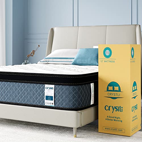Crystli Queen Mattresses 12 inch Memory Foam Mattress Queen Size Hybrid Mattress Medium Firm Queen Bed Mattress in a Box with CertiPUR-US Foam 100-Night Trial 10 Years Warranty