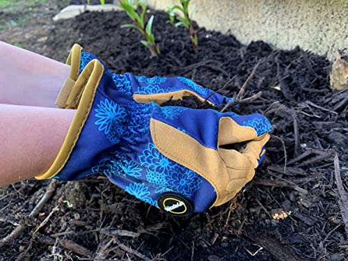 Miracle Gro Women's High-Dexterity Gardening Work Gloves, Touchscreen Technologies, Abrasion Resistant, Comfort, Blue/Tan, Small (MG86207/WSM)