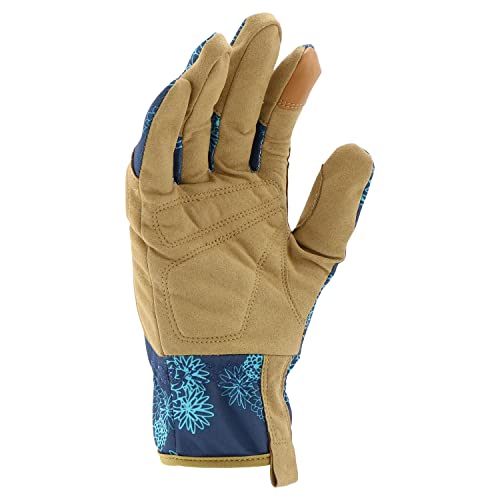 Miracle Gro Women's High-Dexterity Gardening Work Gloves, Touchscreen Technologies, Abrasion Resistant, Comfort, Blue/Tan, Medium, (MG86207/WML)