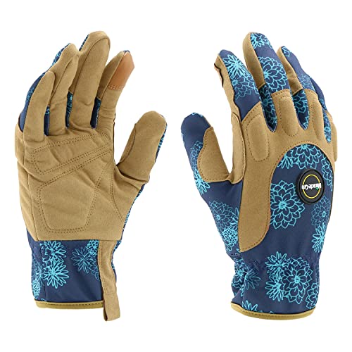 Miracle Gro Women's High-Dexterity Gardening Work Gloves, Touchscreen Technologies, Abrasion Resistant, Comfort, Blue/Tan, Medium, (MG86207/WML)