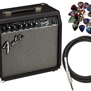 Fender Frontman 20G Guitar Combo Amplifier - Black Bundle with Instrument Cable and Picks