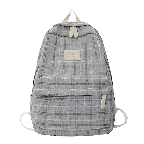 JHTPSLR Light Academia Aesthetic Backpack Plaid Preppy Backpack Teen Girls Book Bags Back to School Backpack Supplies (Light Grey)