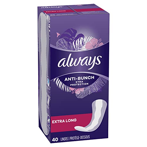 Always Anti-Bunch Xtra Protection Daily Liners Extra Long Unscented, Anti Bunch Helps You Feel Comfortable, 40 Count