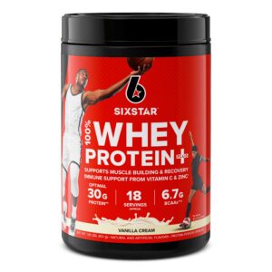 six star whey protein powder whey protein plus whey protein isolate & peptides lean protein powder for muscle gain muscle builder for men & women vanilla cream, 1.8 lbs (package varies)