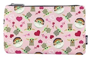 loungefly star wars baby yoda grogu hearts and flowers all over print large cosmetic bag pouch