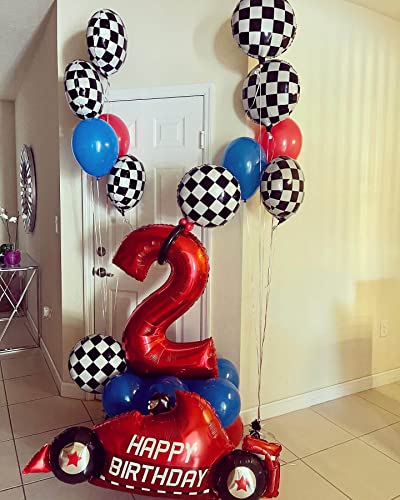 12 Pack 18 Inch Checkered Racing Balloons Helium Foil Mylar Black and White Checkered Balloons for Race Car Themed Party Birthday Festival Decorations Supplies