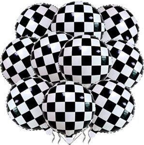 12 pack 18 inch checkered racing balloons helium foil mylar black and white checkered balloons for race car themed party birthday festival decorations supplies