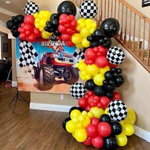 12 Pack 18 Inch Checkered Racing Balloons Helium Foil Mylar Black and White Checkered Balloons for Race Car Themed Party Birthday Festival Decorations Supplies