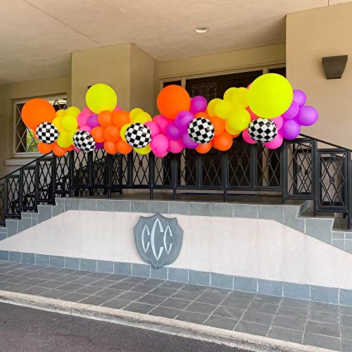12 Pack 18 Inch Checkered Racing Balloons Helium Foil Mylar Black and White Checkered Balloons for Race Car Themed Party Birthday Festival Decorations Supplies