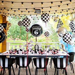 12 Pack 18 Inch Checkered Racing Balloons Helium Foil Mylar Black and White Checkered Balloons for Race Car Themed Party Birthday Festival Decorations Supplies