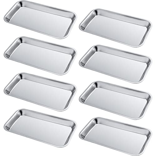8 Pack Stainless Steel Trays Small Metal Tray Lab Tray Metal Dental Procedure Trays for Dentist Laboratory Station Bathroom Organizer