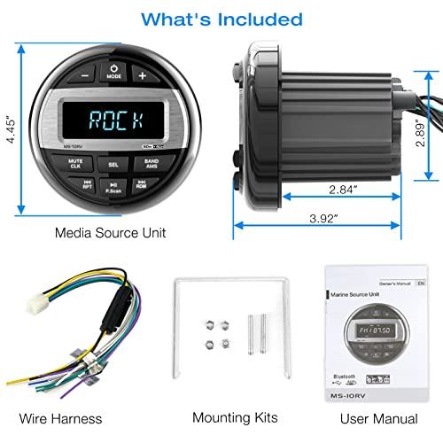 Bluetooth Marine Radio Boat Stereo: Waterproof Boat Audio Receiver - Digital Marine Grade Player with FM AM Radio | USB/AUX-in/MP3 | Subwoofer | Pre-Amp&EQ