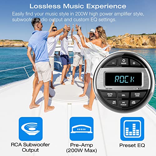 Bluetooth Marine Radio Boat Stereo: Waterproof Boat Audio Receiver - Digital Marine Grade Player with FM AM Radio | USB/AUX-in/MP3 | Subwoofer | Pre-Amp&EQ