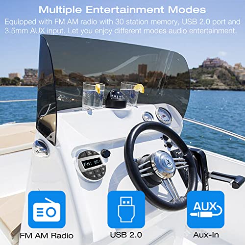 Bluetooth Marine Radio Boat Stereo: Waterproof Boat Audio Receiver - Digital Marine Grade Player with FM AM Radio | USB/AUX-in/MP3 | Subwoofer | Pre-Amp&EQ