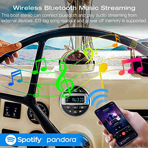 Bluetooth Marine Radio Boat Stereo: Waterproof Boat Audio Receiver - Digital Marine Grade Player with FM AM Radio | USB/AUX-in/MP3 | Subwoofer | Pre-Amp&EQ