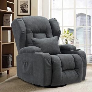 samery swivel rocker recliner chairs, manual recliner chair 360 degree swivel nursery rocking chair glider with lumbar pillow, cup holders, side pockets, home theater seating, fabric