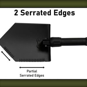 USGI Industries Military Style Shovel | Tri-Fold Entrenching Tool with Serrated Edge | Lightweight, Foldable, Compact, Multi-Use Perfect for Camping, Survival, Trenching (OCP Cover)